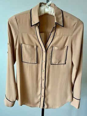 Express Portofino Shirt in Light Tan with Black Trim US XS